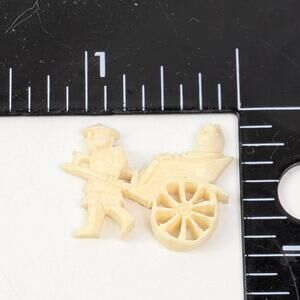 Vtg Rickshaw Souvenir Charm Ivory Celluloid Carved Miniature Japan Travel 1950s